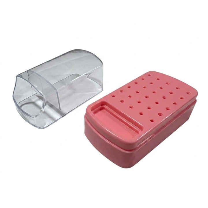 Organizador Fresas Uñas 30 Puestos + Cepillo Limpiador Rosa