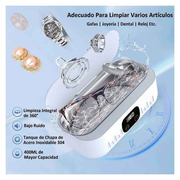 Limpiador Ultrasónico Digital 400ml Gafas Joyas Relojes