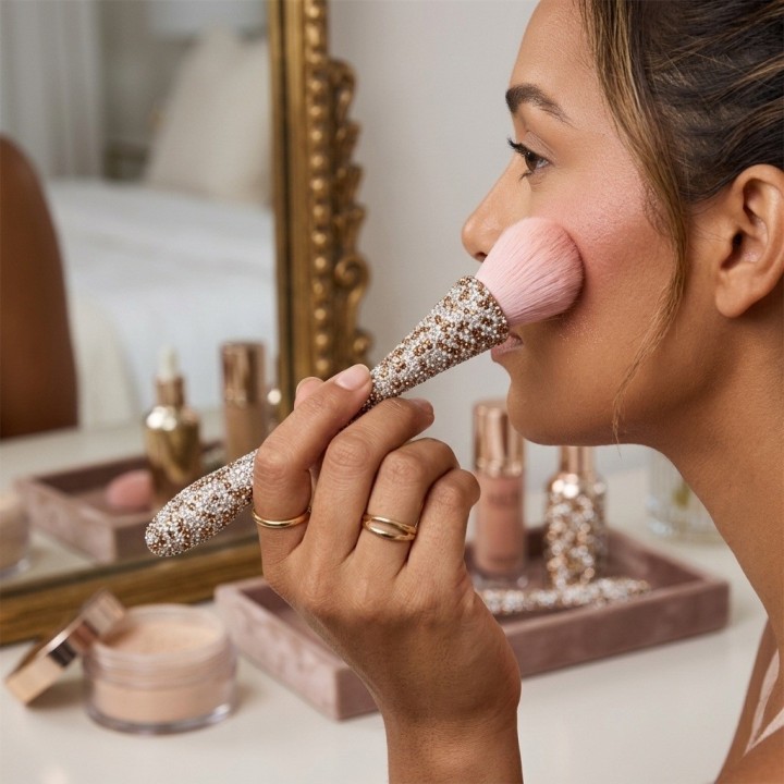 Brocha Maquillaje Polvo Bledo Uñas Mango Pedrería Diamantes