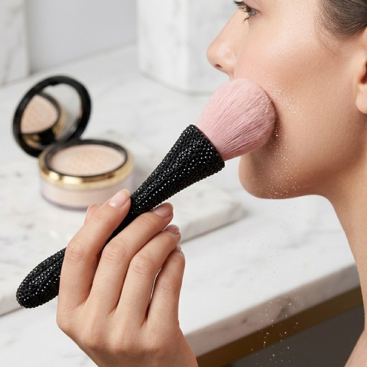 Brocha Maquillaje Polvo Bledo Uñas Mango Pedrería Diamantes