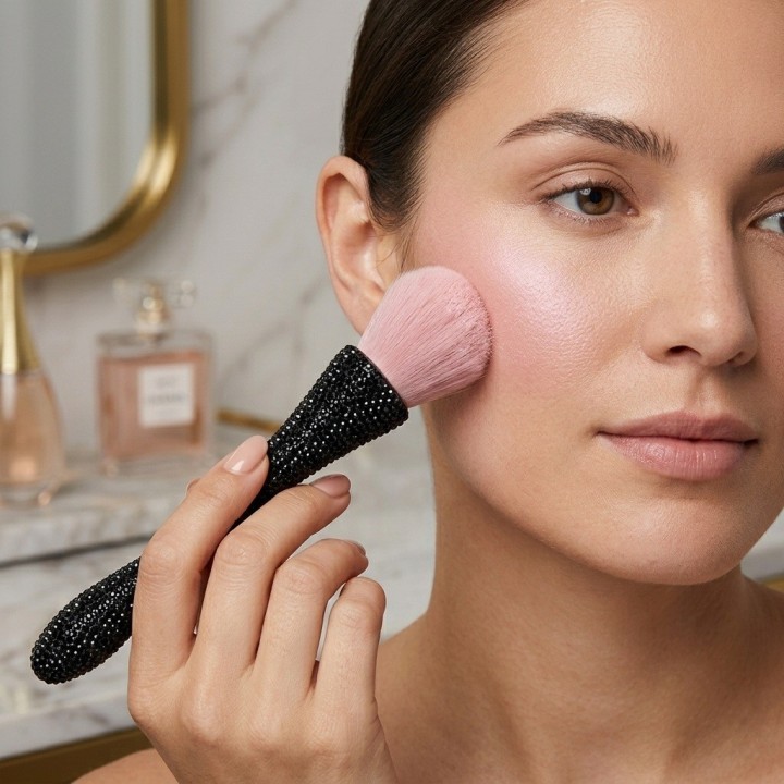 Brocha Maquillaje Polvo Bledo Uñas Mango Pedrería Diamantes