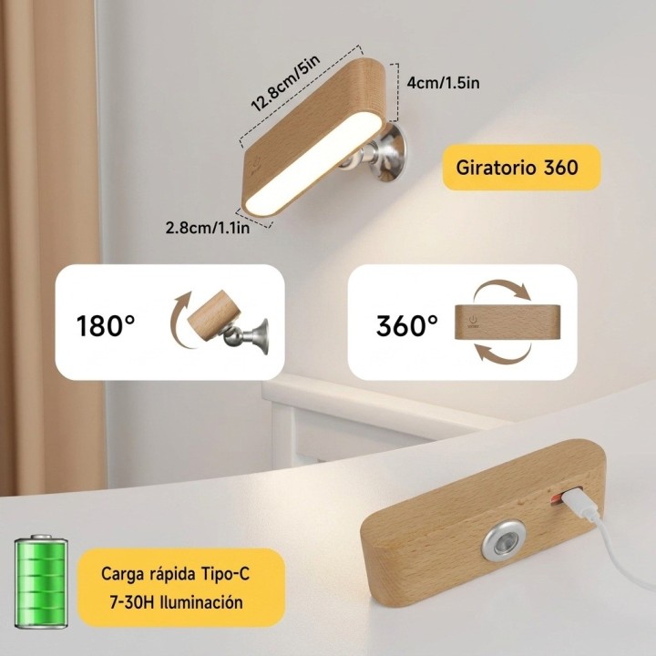 Lampara De Pared Magnetica Led Recargable Con Control