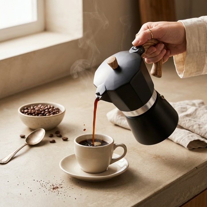 Cafetera Italiana Moka 12 Tazas 600ml Mango Madera