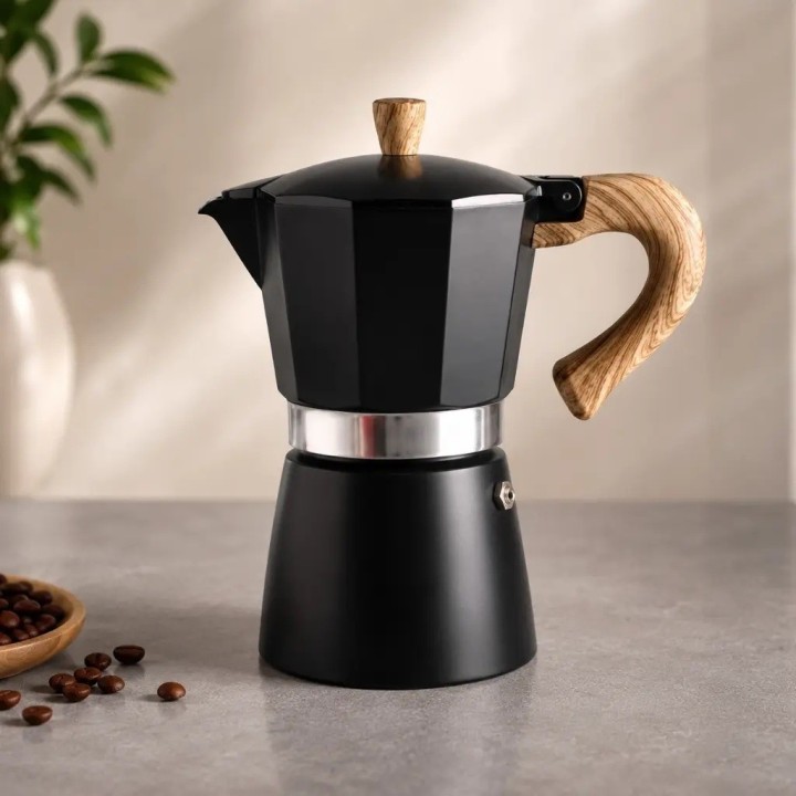 Cafetera Italiana Moka 12 Tazas 600ml Mango Madera