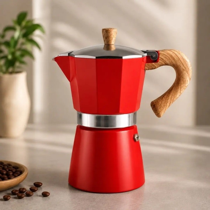 Cafetera Italiana Moka 12 Tazas 600ml Mango Madera