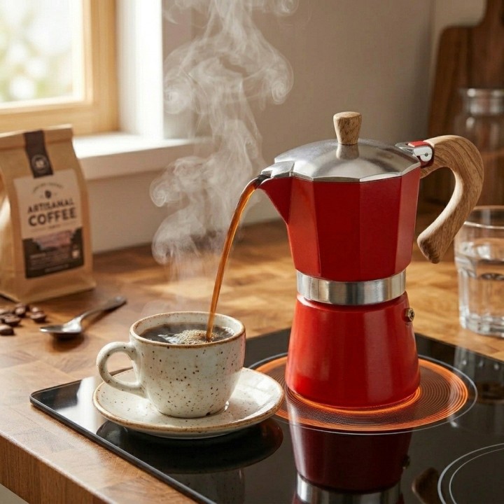Cafetera Italiana Moka 12 Tazas 600ml Mango Madera