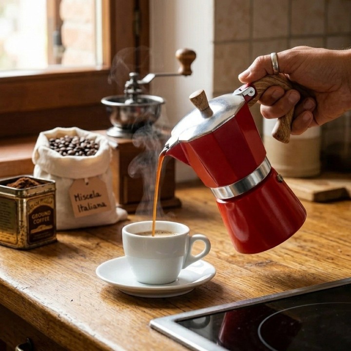 Cafetera Italiana Moka 12 Tazas 600ml Mango Madera