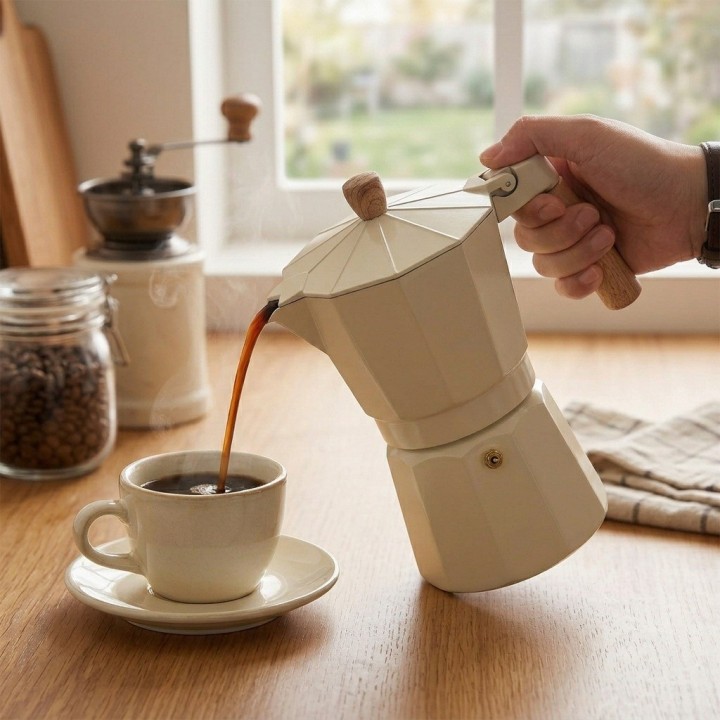 Cafetera Italiana Moka Express Clásica 9 Tazas Mango Madera