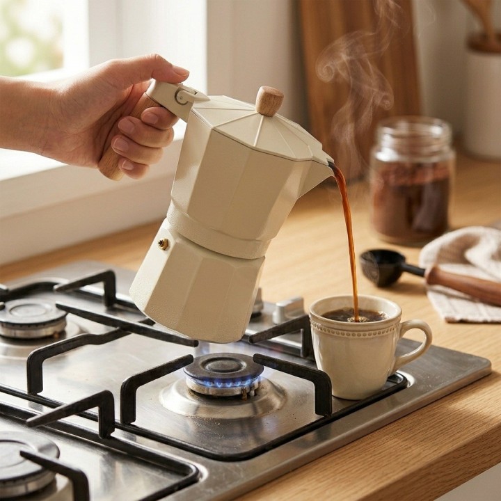 Cafetera Italiana Moka Express Clásica 9 Tazas Mango Madera