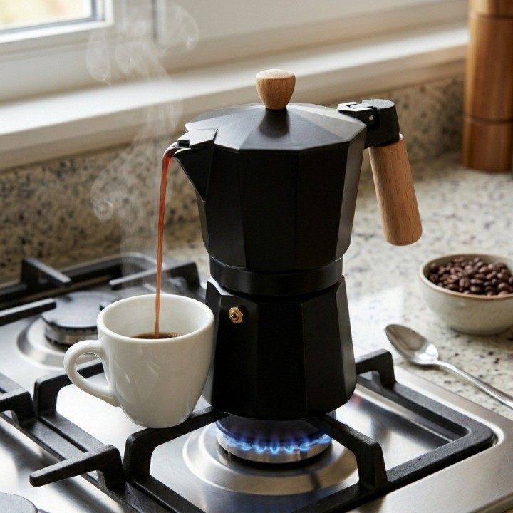 Cafetera Italiana Moka Express Clásica 9 Tazas Mango Madera
