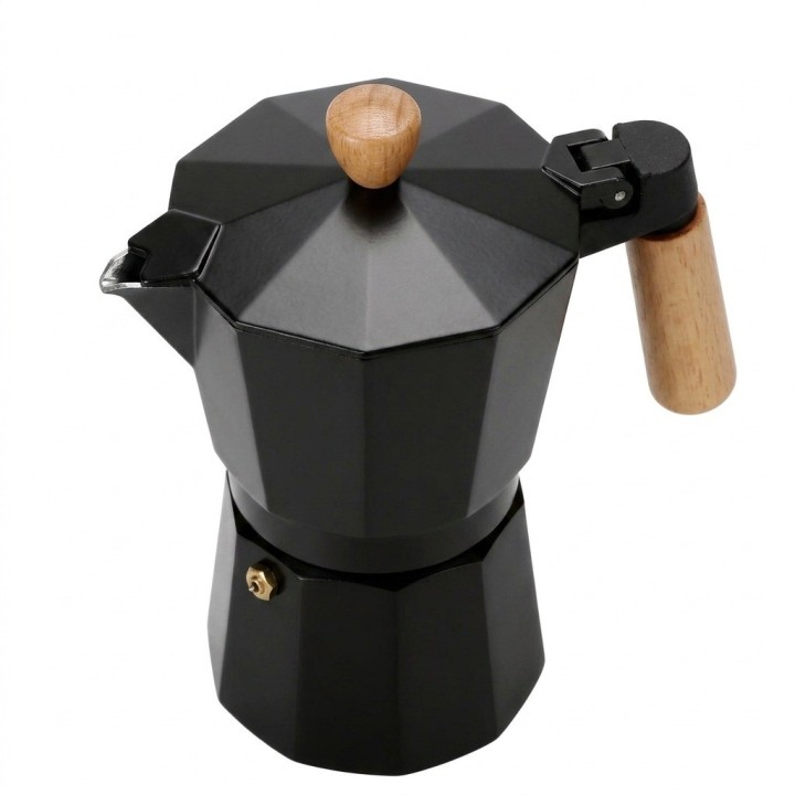 Cafetera Italiana Moka Express Clásica 9 Tazas Mango Madera