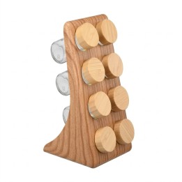 Set Especiero Organizador X8 Frascos Vidrio Base Tipo Madera