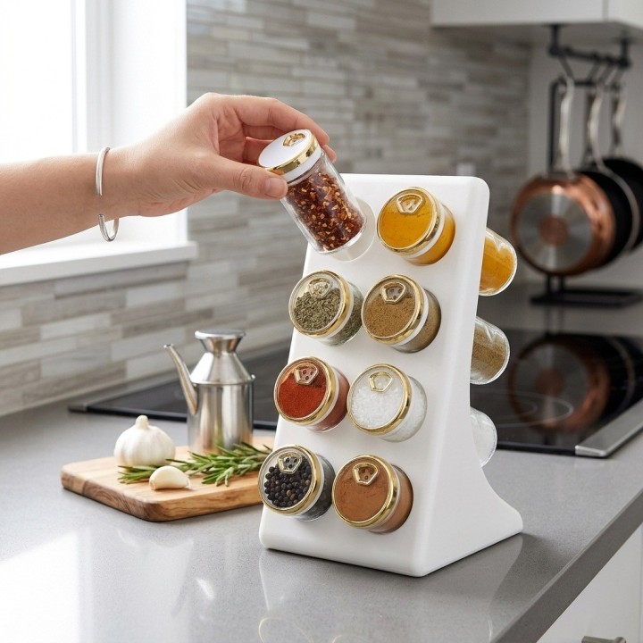 Set Especiero Organizador X8 Frascos Vidrio Soporte Elegante
