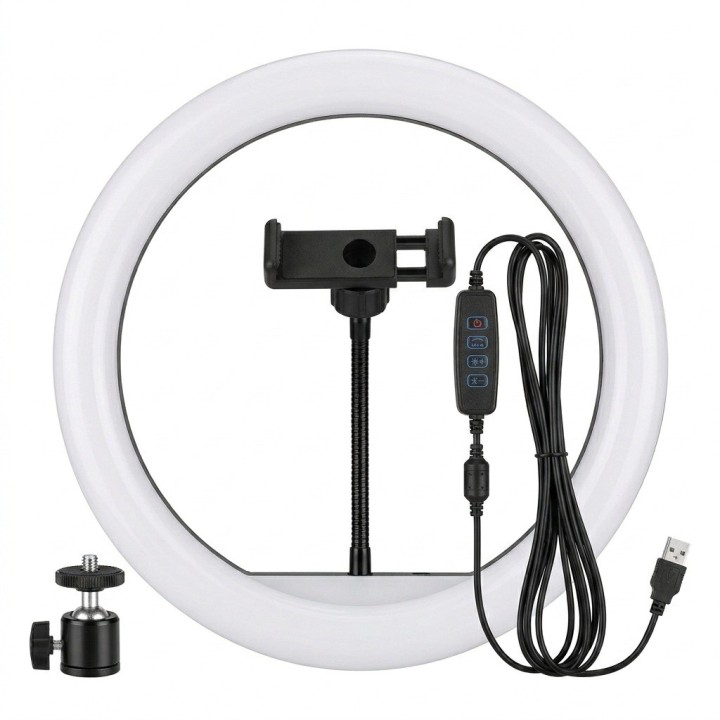 Aro Luz Led 26cm 10 Pulgadas Soporte Celular Control Usb