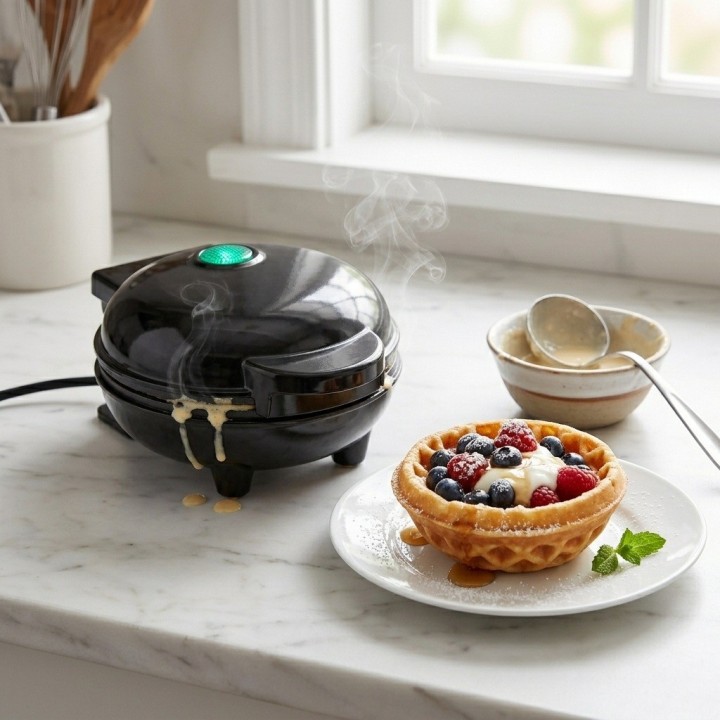 Mini Máquina De Waffles Tipo Bowl Canasta Antiadherente
