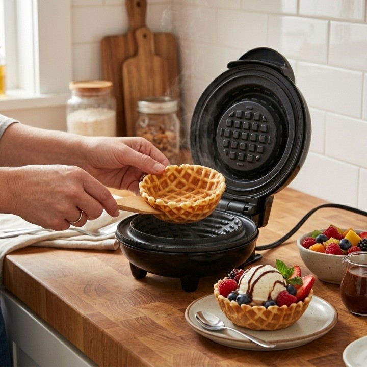 Mini Máquina De Waffles Tipo Bowl Canasta Antiadherente