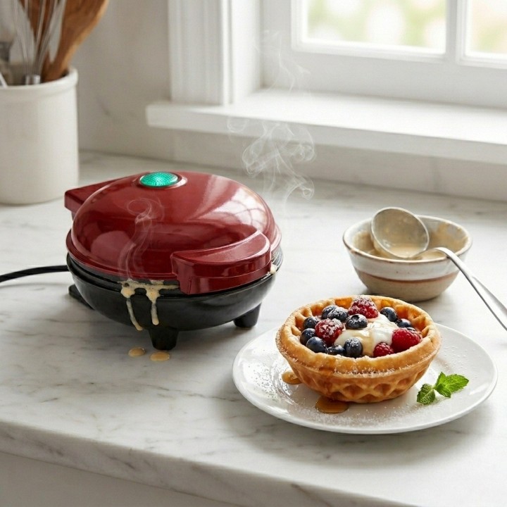 Mini Máquina De Waffles Tipo Bowl Canasta Antiadherente