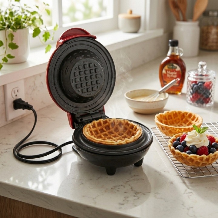 Mini Máquina De Waffles Tipo Bowl Canasta Antiadherente