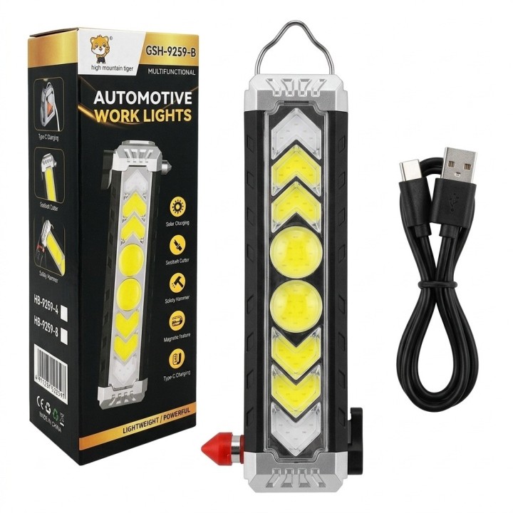 Linterna Táctica Auto Emergencia Solar Imán Rompecristal