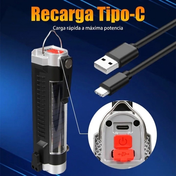 Linterna Táctica Auto Emergencia Solar Imán Rompecristal