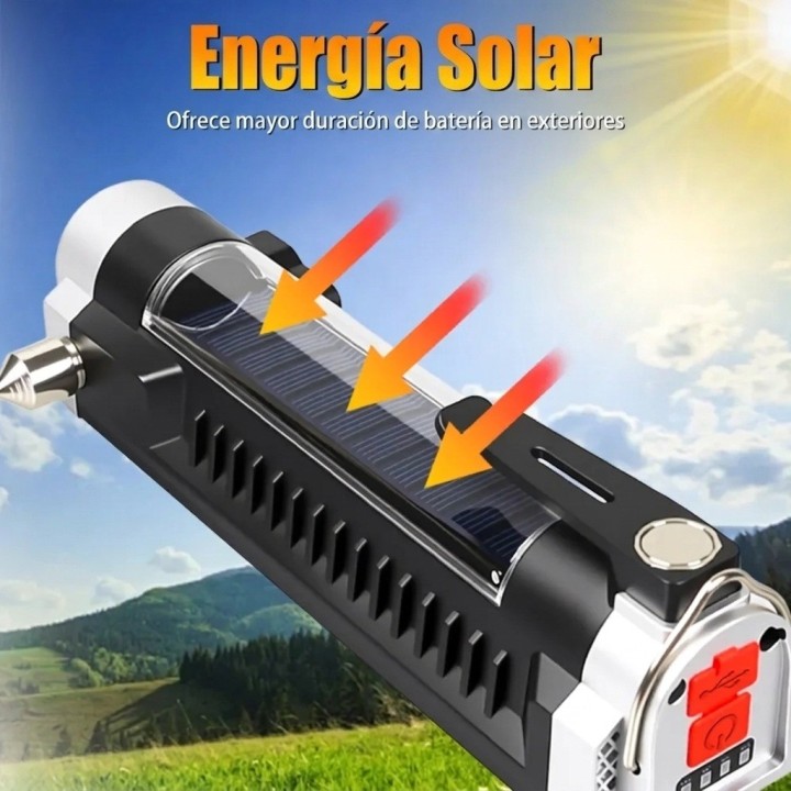 Linterna Táctica Auto Emergencia Solar Imán Rompecristal