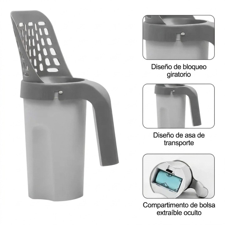 Pala Recogedor Gatos Integrada Con Bote Basurero Dispensador