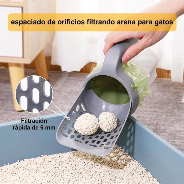Pala Recogedor Gatos Integrada Con Bote Basurero Dispensador