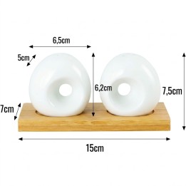 Set Salero Y Pimentero Cerámica Blanca Circular Base Madera