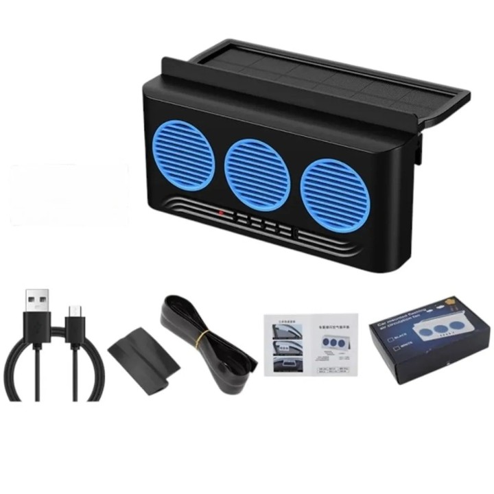 Ventilador Extractor Carro Solar Usb Batería 3 Ventiladores