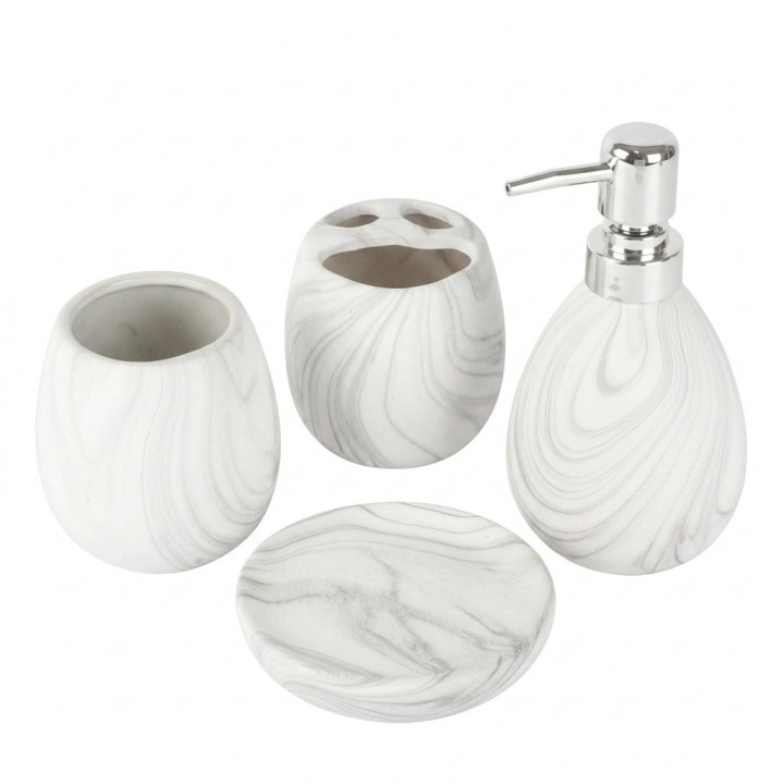 Set 4 Accesorios Para Baño Diseño Mármol Blanco Elegante