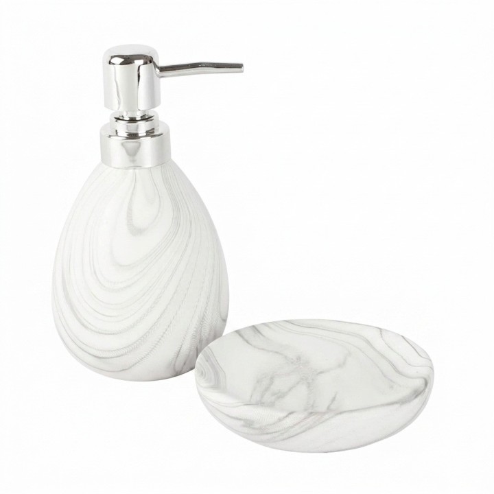 Set 4 Accesorios Para Baño Diseño Mármol Blanco Elegante