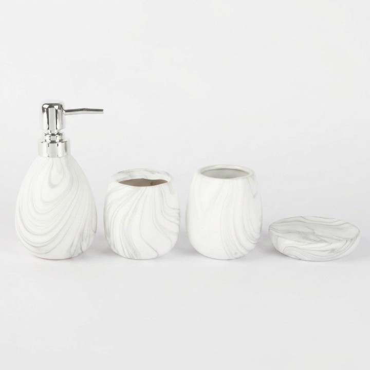 Set 4 Accesorios Para Baño Diseño Mármol Blanco Elegante