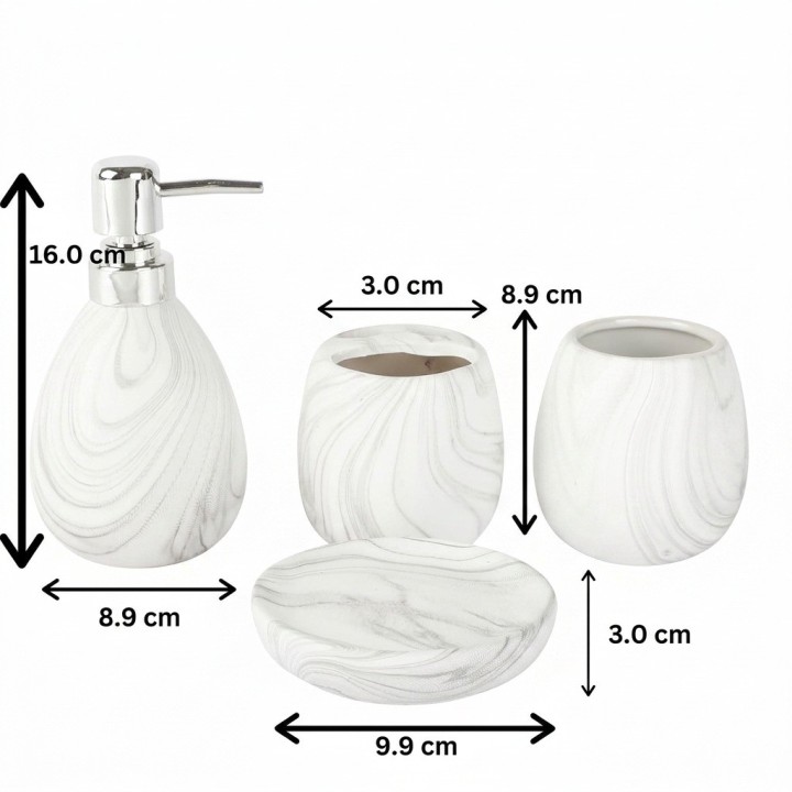 Set 4 Accesorios Para Baño Diseño Mármol Blanco Elegante