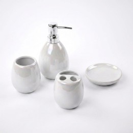 Set Accesorios Baño 4 Piezas Blanco Nacarado Elegante