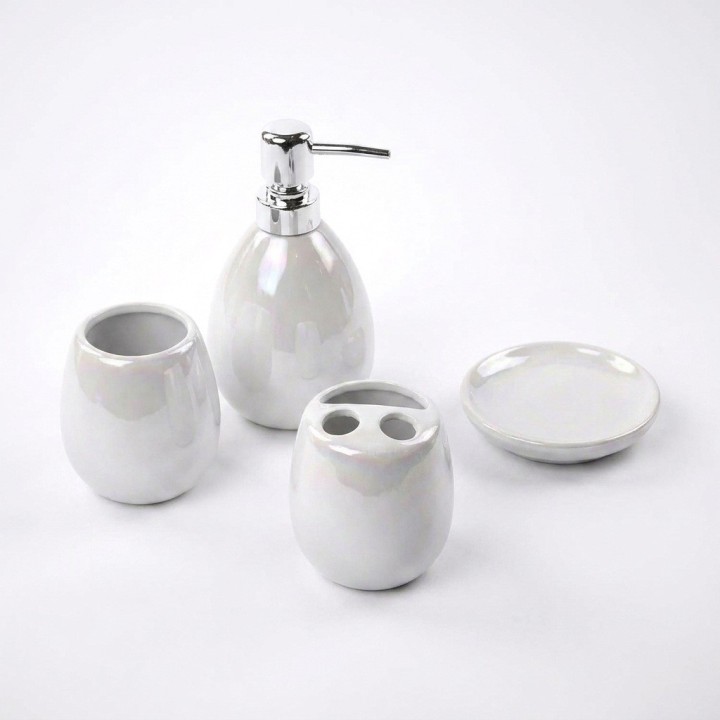Set Accesorios Baño 4 Piezas Blanco Nacarado Elegante