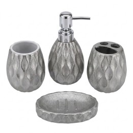 Set Accesorios Baño 4 Piezas Plateado Dispensador Jabonera