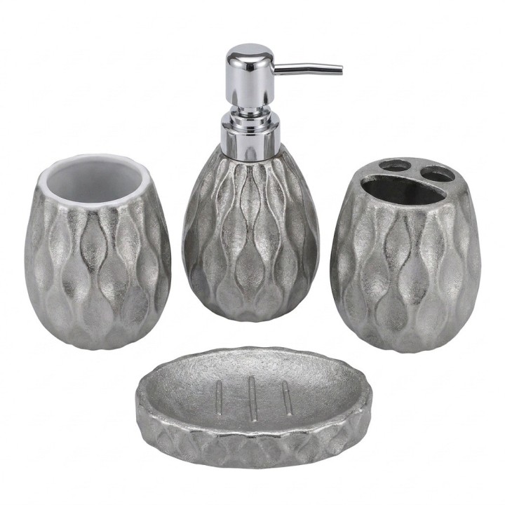 Set Accesorios Baño 4 Piezas Plateado Dispensador Jabonera