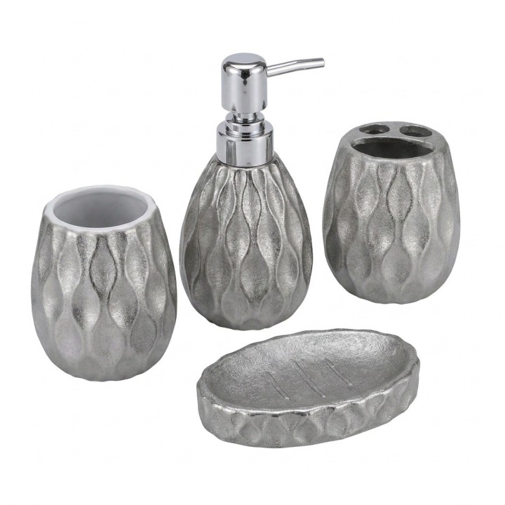 Set Accesorios Baño 4 Piezas Plateado Dispensador Jabonera