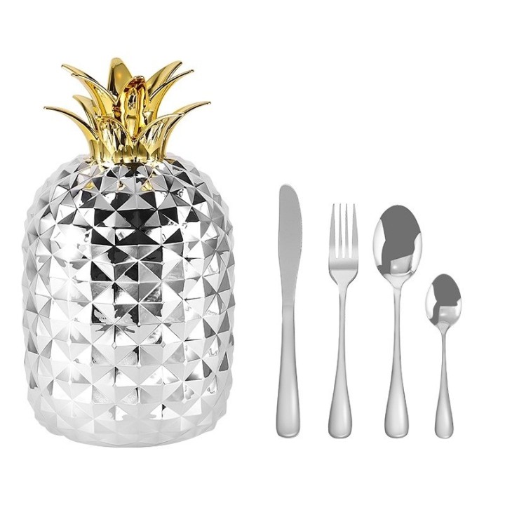 Set De Cubiertos 24 Piezas Con Estuche Decorativo Piña