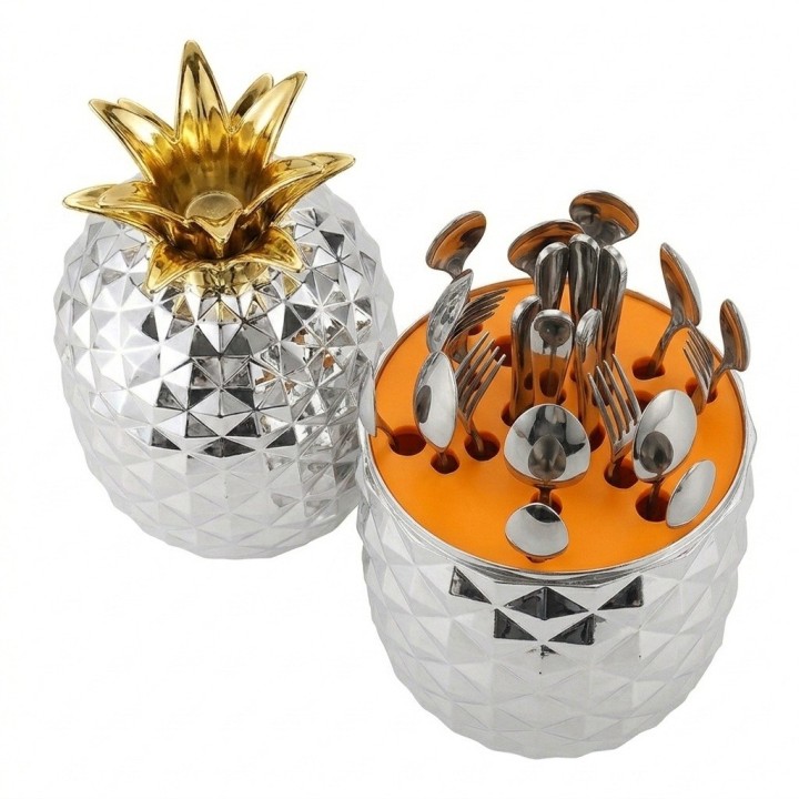 Set De Cubiertos 24 Piezas Con Estuche Decorativo Piña