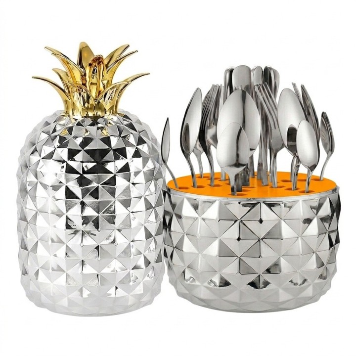 Set De Cubiertos 24 Piezas Con Estuche Decorativo Piña