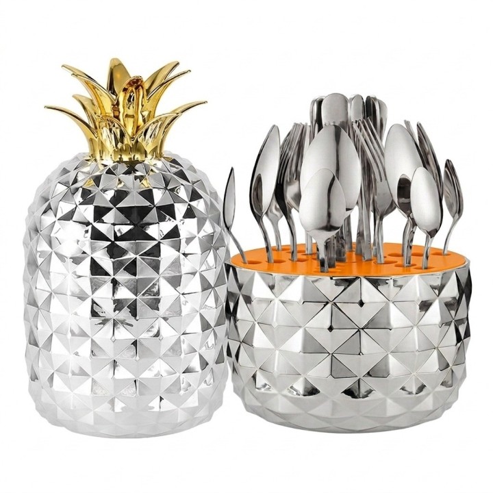 Set De Cubiertos 24 Piezas Con Estuche Decorativo Piña