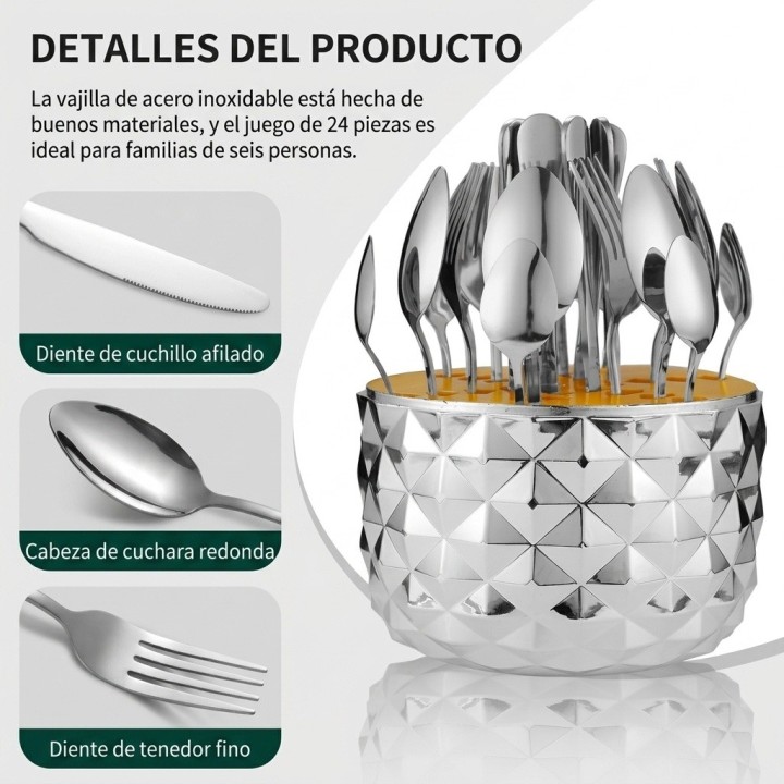 Set De Cubiertos 24 Piezas Con Estuche Decorativo Piña