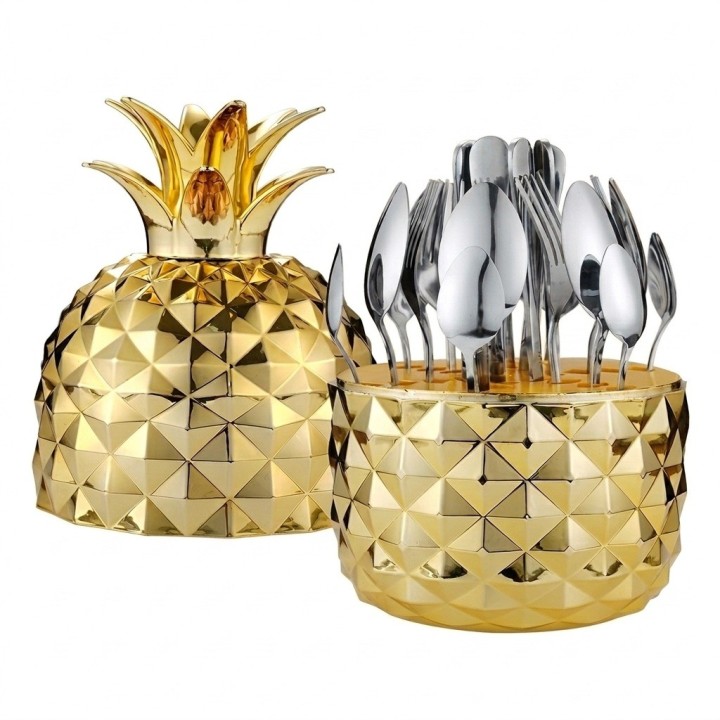 Set De Cubiertos 24 Piezas Con Estuche Decorativo Piña