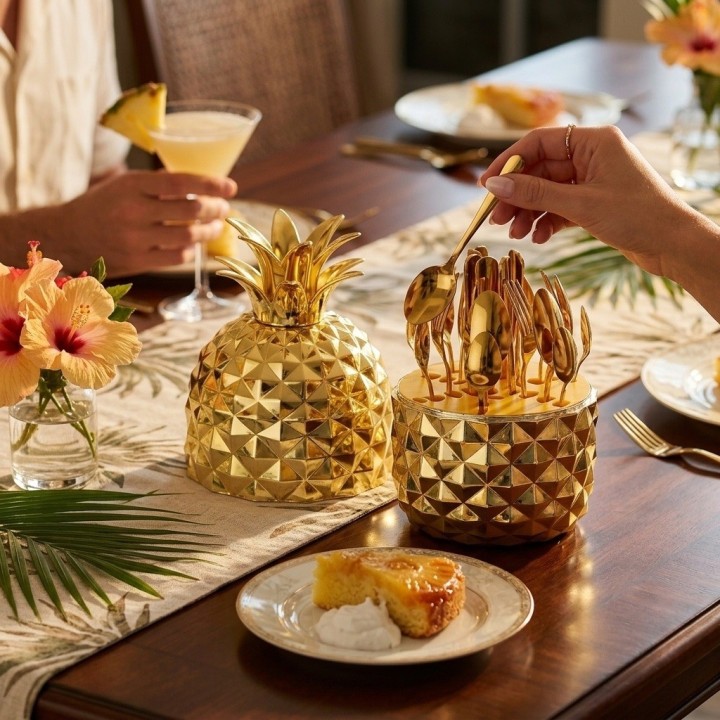 Set De Cubiertos 24 Piezas Con Estuche Decorativo Piña