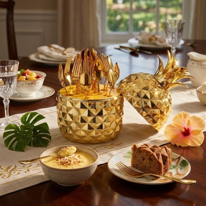Set De Cubiertos 24 Piezas Con Estuche Decorativo Piña