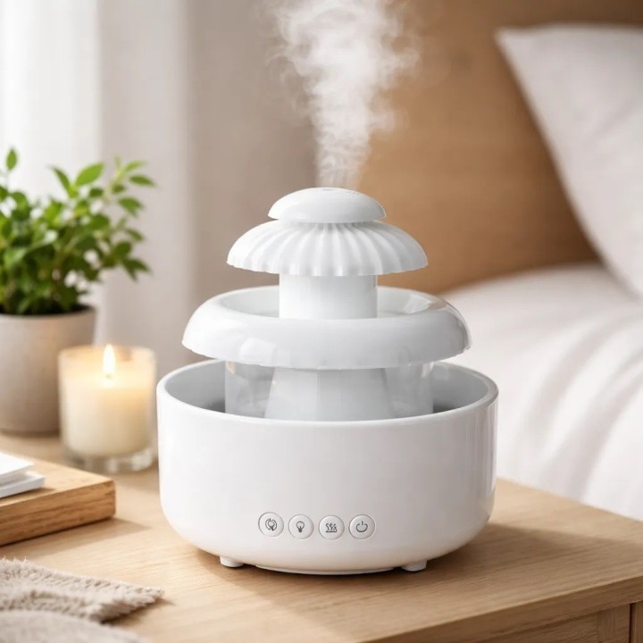 Humidificador Cascada Sonido De Lluvia Luz Led 600ml