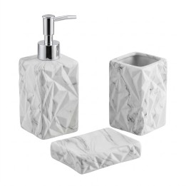 Set 3 Accesorios Baño Dispensador Jabonera Efecto Mármol