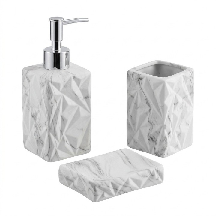 Set 3 Accesorios Baño Dispensador Jabonera Efecto Mármol