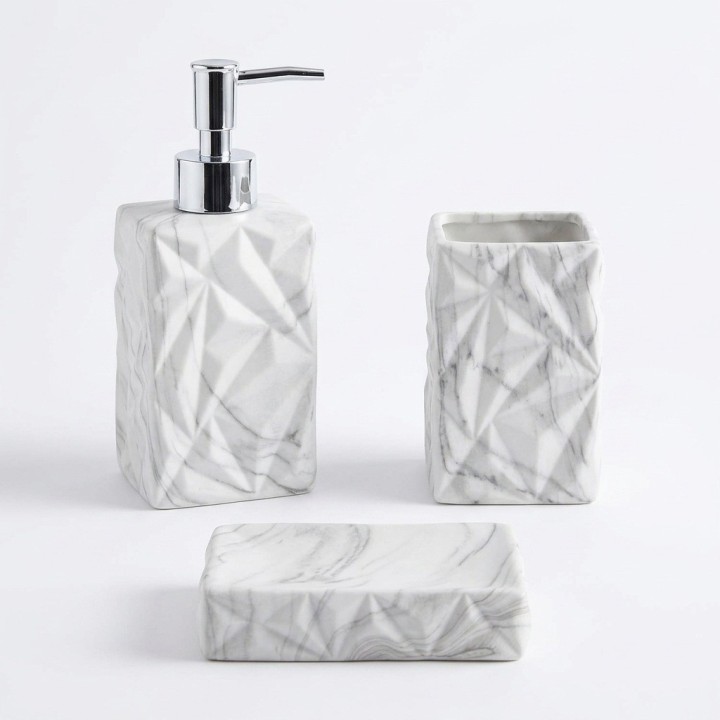 Set 3 Accesorios Baño Dispensador Jabonera Efecto Mármol